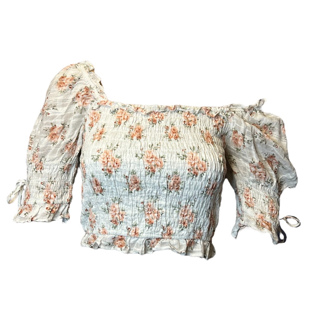 Forever 21 - Floral Cottage Smocked Crop Top - Size Medium
